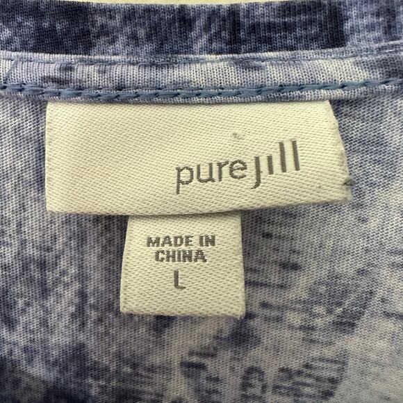 Pure Jill Popover Top Womens Large 3/4 Sleeve Blue Floral V-Neck Cotton Modal - Picture 2 of 7